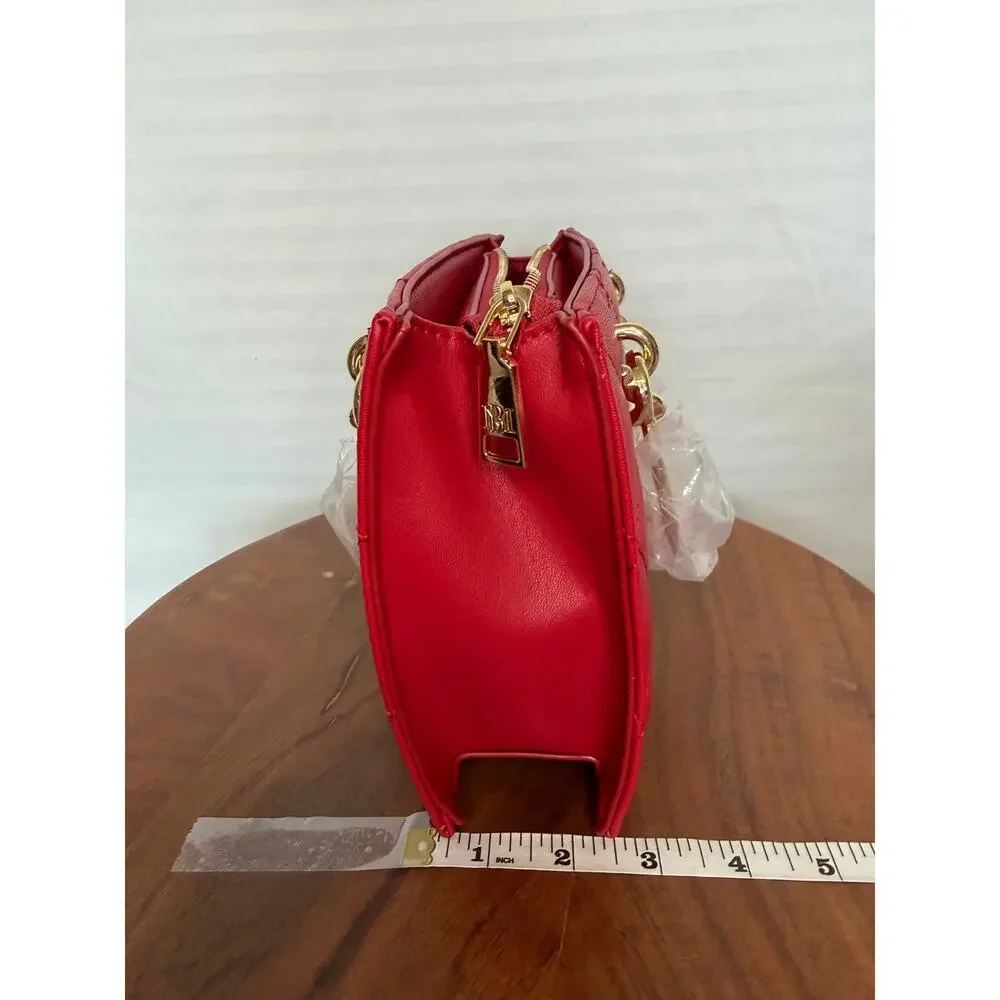 Badgley Mischka Red Quilted Studded Top Handle Satchel Crossbody NWT $129